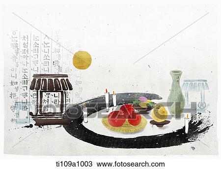 illustration of ancestral rite in autumn View Large Illustration Drawing - illustration of ancestral rite in autumn. Fotosearch