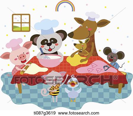 Stock Illustration - illustration of animals baking together. Fotosearch
