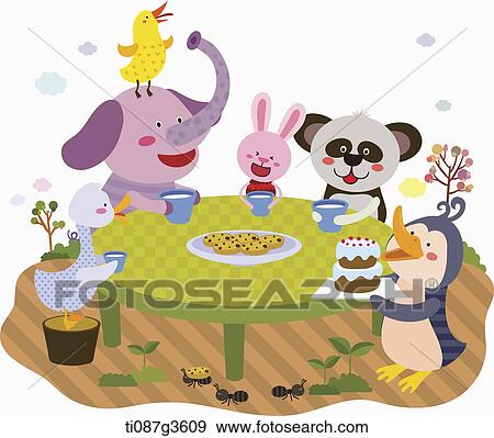 illustration of animals having dessert together View Large Illustration Stock Illustration - illustration of animals having dessert together. Fotosearch