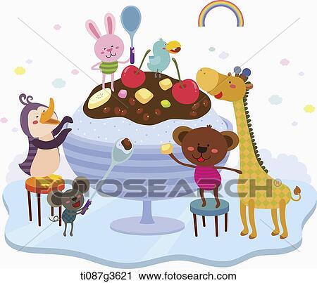 illustration of animals having ice slush together View Large Illustration Clip Art - illustration of animals having ice slush together. Fotosearch