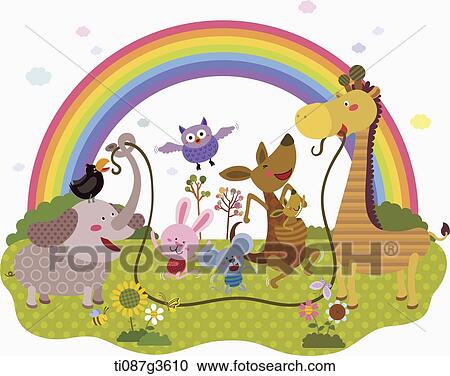 illustration of animals playing skipping together View Large Illustration Clipart - illustration of animals playing skipping together. Fotosearch
