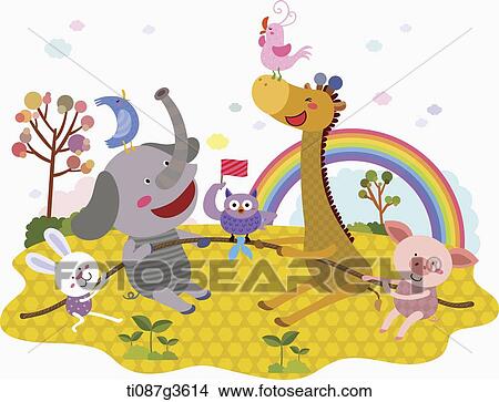 Stock Illustration - illustration of animals playing together. Fotosearch
