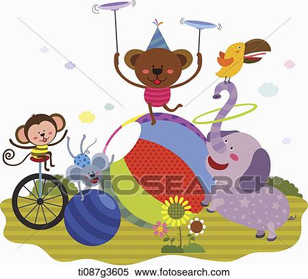 illustration of animals playing with balls View Large Illustration Stock Illustration - illustration of animals playing with balls. Fotosearch