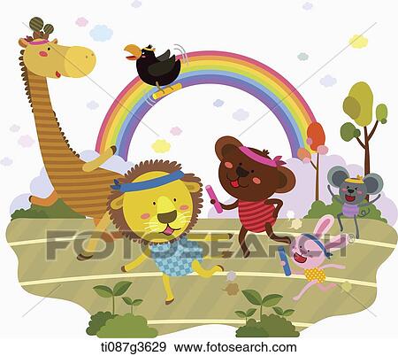 illustration of animals racing together View Large Illustration Stock Illustration - illustration of animals racing together. Fotosearch