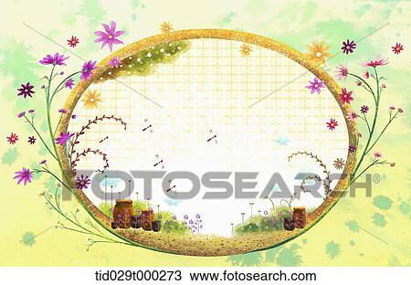 illustration of autumn inside a shape of a oval View Large Illustration Drawing - illustration of autumn inside a shape of a oval . Fotosearch
