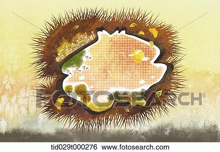Stock Illustration - illustration of autumn inside a shape of a chestnut. Fotosearch