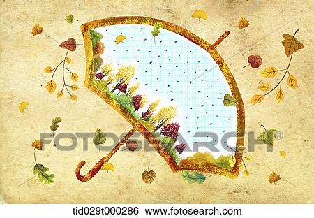 illustration of autumn inside a shape of a umbrella View Large Illustration Stock Illustration - illustration of autumn inside a shape of a umbrella. Fotosearch
