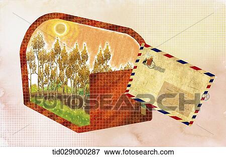 Stock Illustration - illustration of autumn inside a shape of mail box. Fotosearch