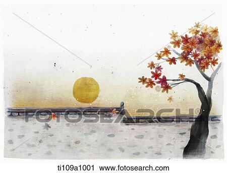 illustration of autumn tree and a fence View Large Illustration Clip Art - illustration of autumn tree and a fence. Fotosearch