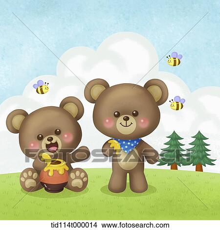 illustration of bears reaching honey View Large Illustration Stock Illustration - illustration of bears reaching honey. Fotosearch