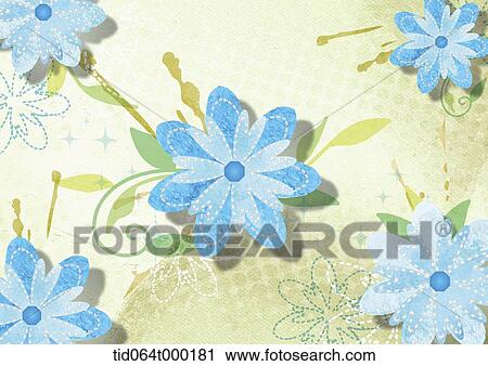 Clip Art - illustration of blue flowers and green background. Fotosearch