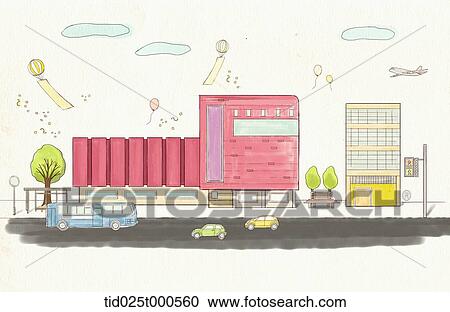 Clipart - illustration of building in the city. Fotosearch