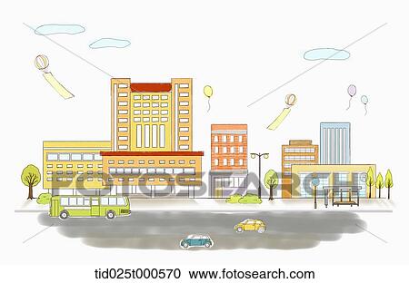 illustration of building in the city View Large Illustration Clipart - illustration of building in the city. Fotosearch