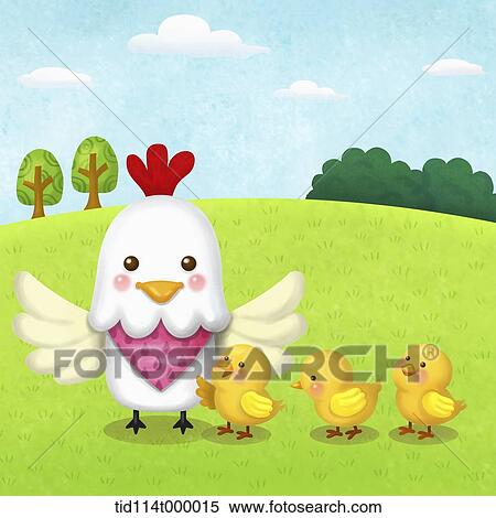 illustration of chicken and chicks View Large Illustration Stock Illustration - illustration of chicken and chicks. Fotosearch