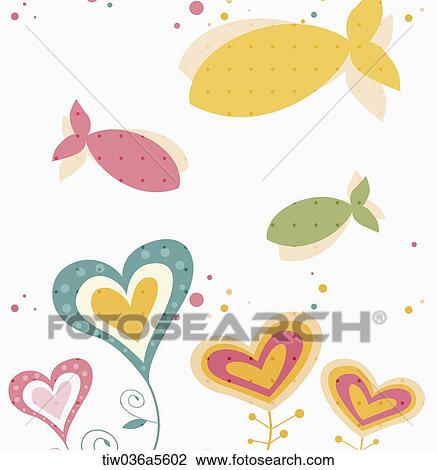 illustration of colorful fishes and flowers View Large Illustration Drawing - illustration of colorful fishes and flowers. Fotosearch
