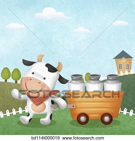 Stock Illustration - illustration of cow with milk. Fotosearch