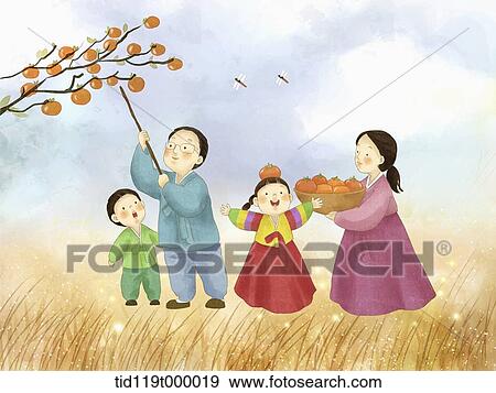 Stock Illustration - illustration of family enjoying Chuseok. Fotosearch