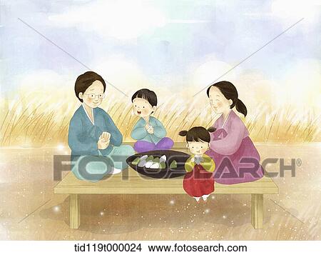 Stock Illustration - illustration of family enjoying Chuseok. Fotosearch