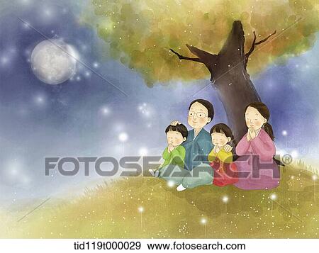 illustration of family enjoying Chuseok View Large Illustration Stock Illustration - illustration of family enjoying Chuseok. Fotosearch