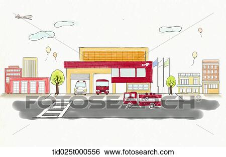 Stock Illustration - illustration of fire station. Fotosearch