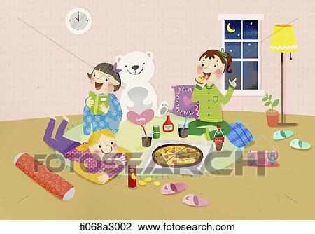 Drawing - illustration of friends having a party. Fotosearch
