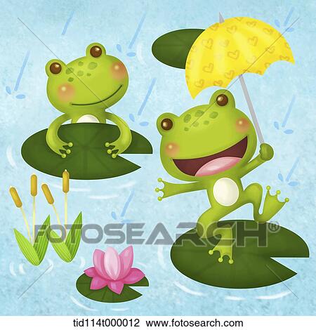 illustration of frogs on lotus leaves View Large Illustration Drawing - illustration of frogs on lotus leaves. Fotosearch