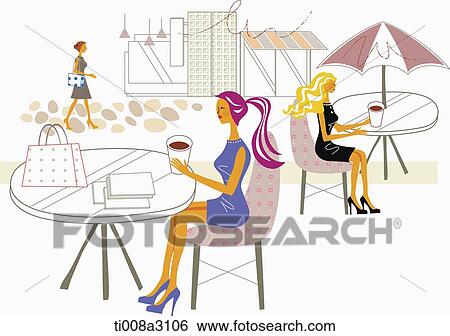 Stock Illustration - illustration of girls having coffee. Fotosearch