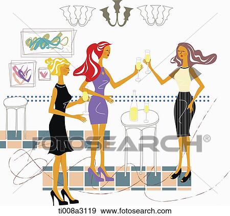 illustration of girls in a party View Large Illustration Stock Illustration - illustration of girls in a party. Fotosearch