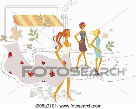 Clip Art - illustration of girls in the city. Fotosearch