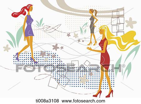 Stock Illustration - illustration of girls in the city. Fotosearch