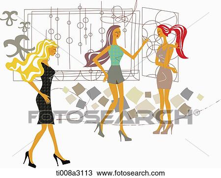 illustration of girls shopping View Large Illustration Drawing - illustration of girls shopping. Fotosearch