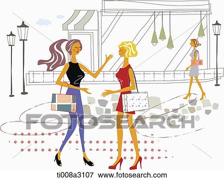 Stock Illustration - illustration of girls shopping. Fotosearch