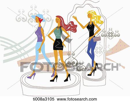 illustration of girls walking View Large Illustration Stock Illustration - illustration of girls walking. Fotosearch