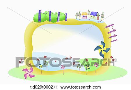 illustration of green city around a shape of square View Large Illustration Clip Art - illustration of green city around a shape of square. Fotosearch