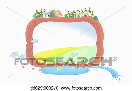 illustration of green city around a shape of square View Large Illustration Clipart - illustration of green city around a shape of square. Fotosearch