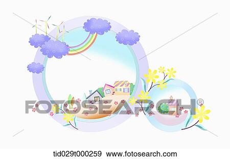 illustration of green city in and out of two circles View Large Illustration Stock Illustration - illustration of green city in and out of two circles. Fotosearch