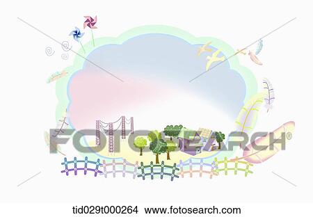 illustration of green city in and out of cloud shape View Large Illustration Stock Illustration - illustration of green city in and out of cloud shape. Fotosearch