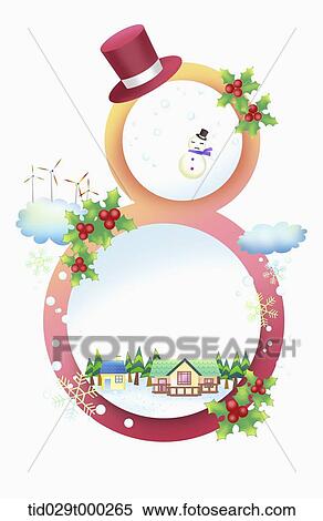 Stock Illustration - illustration of green city in and out of snowman. Fotosearch