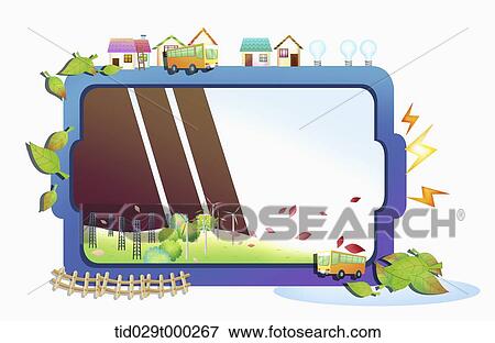 illustration of green city in and out of tablet shape View Large Illustration Stock Illustration - illustration of green city in and out of tablet shape. Fotosearch