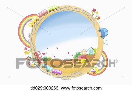 illustration of green city inside orange circle View Large Illustration Drawing - illustration of green city inside orange circle. Fotosearch