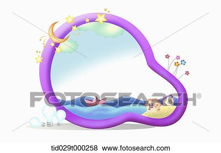 Stock Illustration - illustration of green city inside purple light bulb shape. Fotosearch