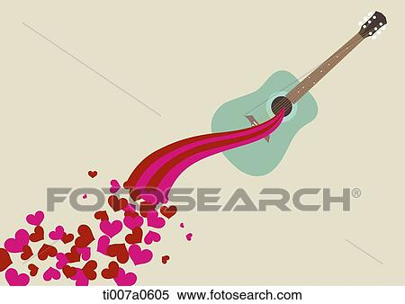 illustration of hearts coming from a guitar View Large Illustration Stock Illustration - illustration of hearts coming from a guitar. Fotosearch