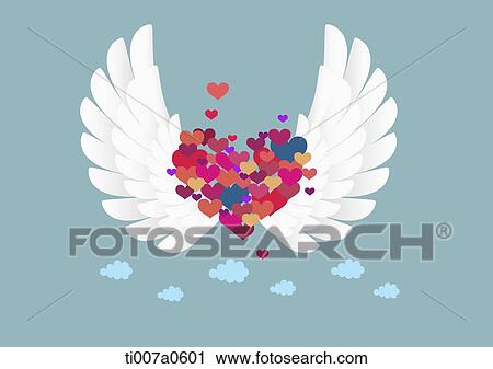 illustration of hearts in middle of wings View Large Illustration Clip Art - illustration of hearts in middle of wings. Fotosearch