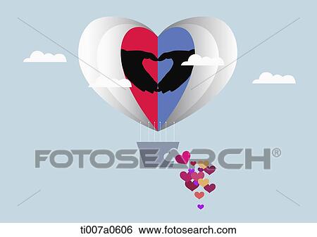 Stock Illustration - illustration of hot air balloon with a shape of a heart. Fotosearch