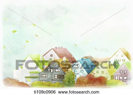 Stock Illustration - illustration of houses in autumn. Fotosearch