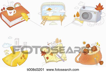 Clip Art - illustration of icon set representing autumn. Fotosearch