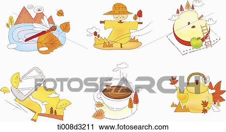 Clip Art - illustration of icon set representing autumn. Fotosearch