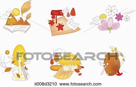 illustration of icon set representing autumn View Large Illustration Clipart - illustration of icon set representing autumn. Fotosearch