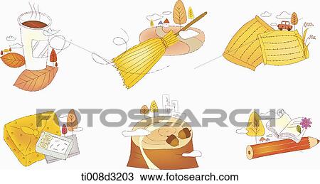 illustration of icon set representing autumn View Large Illustration Drawing - illustration of icon set representing autumn. Fotosearch