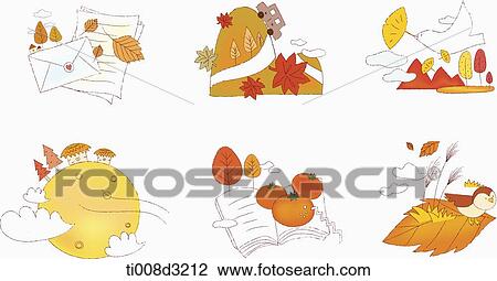 illustration of icon set representing autumn View Large Illustration Drawing - illustration of icon set representing autumn. Fotosearch